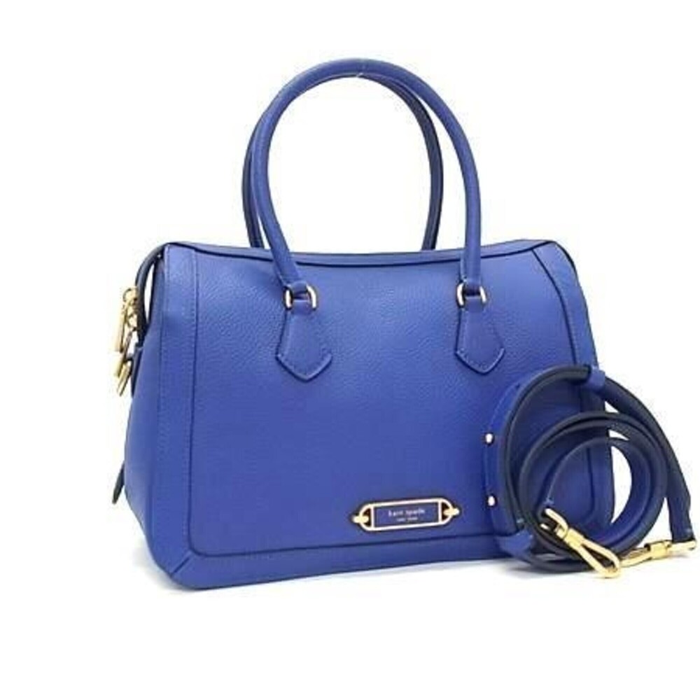 KATE SPADE Gramercy Medium Satchel Handbag K9914 Blue Leather Women's Shoulde...
